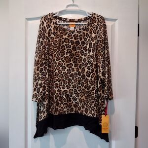 NWT Ruby Rd. Leopard Print Tunic with Black Hem 3X